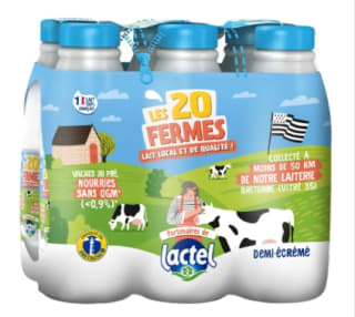 Pack de 6 bouteilles de 1L de lait Demi-Ecrémé UHT Filière LACTEL à 8,40€