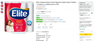 Papel Higiénico Elite Cuidado Clásico 32 Rollos por $84 | Oferta Amazon