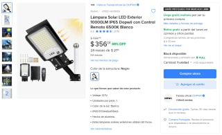 Lámpara Solar LED Exterior 10000LM por $356 | Oferta Mercado Libre