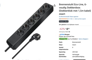Brennenstuhl Eco-Line 6-voudig voor €4,98 bij Amazon
