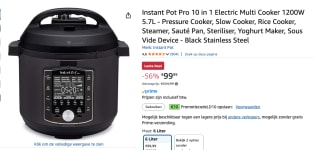 Instant Pot Pro 10 in 1 Electric Multi Cooker voor €99,99 bij Amazon
