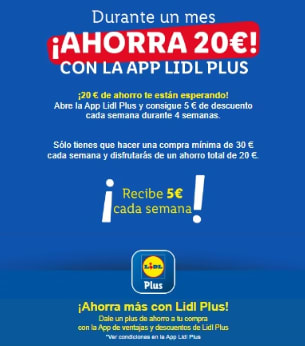 Lidl Plus 5€ descuento pedidos superiores a 30€ (cuentas seleccionadas)