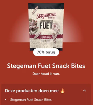 70% cashback op Stegeman Fuet Snack Bites via Tikkie