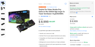 Tarjeta PNY RTX 5060ti 8GB por $8,326 | Mercado Libre (MELI+)