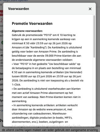10 euro korting (vanaf 50 euro) met de code bij Amazon (primeday)