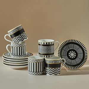 KARACA Helenistik 12-Piece Turkish Coffee Cup Set for 6 People, 80ml, Small Espresso