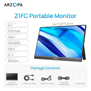 Monitor portátil ARZOPA Z1FC 16.1 pulgadas 144Hz 1080P por 77,71€