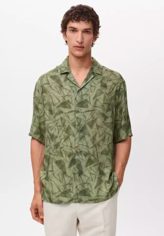 Mango Outlet Camisa Cuello Bowling Estampada Verde por 9,99€