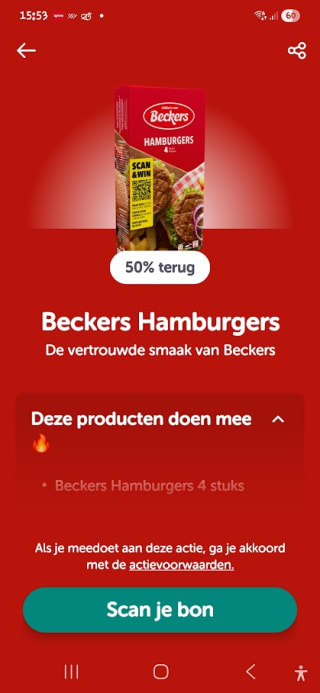 Beckers Hamburgers of frikandel gratis na cashback via Tikkie en de Jumbo