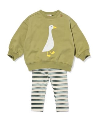 babykledingset comfort fit sweatstof dieren groen voor €12,99 bij Hema