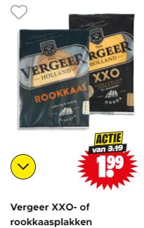 Vergeer XXO- of rookkaasplakken voor €1,99 bij Dirk