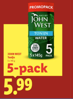 5-Pack John West tonijn voor €5,99 bij de Lidl