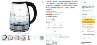 Tetera Tarurus 1.8L Vidrio Gris por $219 | Amazon