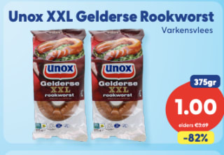 Unox Gelderse XXL rookworst voor €1 bij Die Grenze