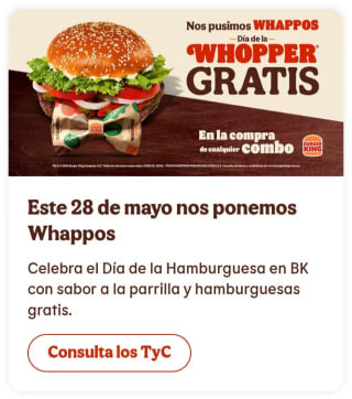 Hamburguesa Whopper Gratis Comprando Combo | Burger King