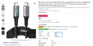 INIU USB C naar USB C-kabel [100 W/2 m] voor €4,35