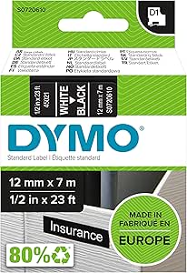 DYMO D1 etiquetas auténticas impresión blanca sobre fondo negro 12 mm × 7 m por 3.64€