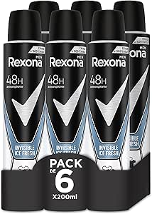 6 desodorantes Rexona Invisible Aerosol Antitranspirante hombre Ice 200ml por 9.96€