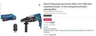 Bosch Professional GBH 2-28 F Boorhamer - 880 Watt voor €189,49 bij Amazon
