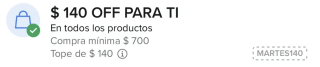 Cupón Mercado Libre: $140 de descuento
