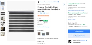 Persiana Enrollable Zebra 80x200 cm por $189 | Oferta Mercado Libre
