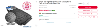 Juego de Tapetes para Auto Goodyear 5 Piezas Uso Tradicional Blk por $389 | Sears