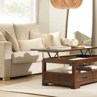 Mesa de centro elevable de madera maciza de mindi color teca por 387€