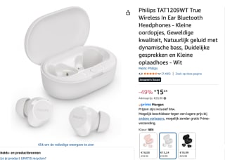 PHILIPS True Wireless In Ear Bluetooth Headphones voor €15,24 bij Amazon