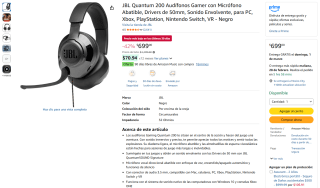 Audífonos JBL Quantum 200 Negro 50mm por $699 | Amazon