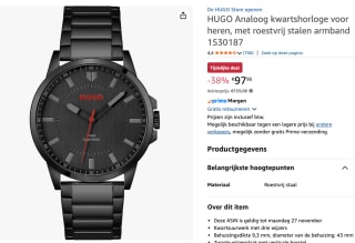 HUGO Analoog horloge 'LIT' voor €97,95 bij Amazon