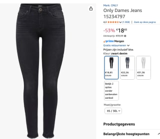 Only Dames Jeans voor €18,83 bij Amazon