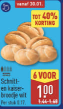 6 kaiser of schnitt broodjes voor 1,00