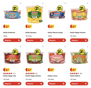 Snoep 2e product voor helft van de prijs vanaf 6,75 euro p/kg