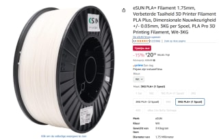 3 KG eSUN PLA+ Filament wit 1.75mm voor €20,39 bij Amazon