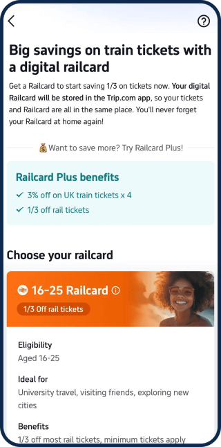 1-year Railcard for £25 at Trip.com