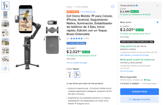 DJI Osmo Mobile 7P por $2,249 | Oferta Mercado Libre