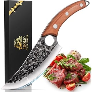 Purple Dragon Hand Forged High Carbon Steel Chef Knife with Wooden Handle for £7.99
