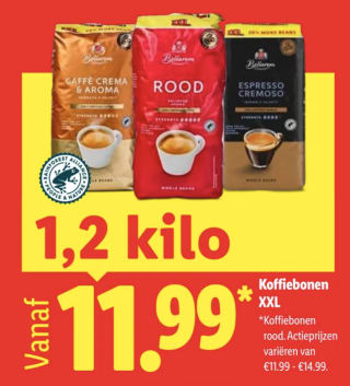 Koffiebonen XXL 1,2 kilo voor €11,99 bij de Lidl