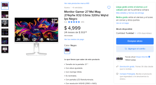 Monitor Gamer 27" MSI Mag por $4,249 | Mercado Libre