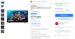 Pantalla Mini-LED TCL QM6K 55" por $6,820 en Mercado Libre