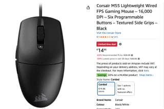 CORSAIR M55 Lichtgewicht Bekabeld FPS Gaming Muis voor €14,96 bij Amazon