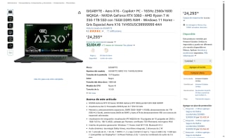 Laptop GIGABYTE Aero X16 16GB 1TB RTX 5060 por $24,293 | Amazon