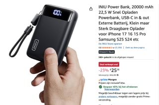 INIU Power Bank, 20000 mAh 22,5 W voor €15,34 bij Amazon