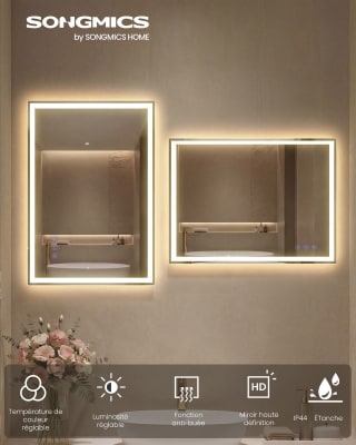 Miroir de salle de bains rectangulaire LED anti-buée SONGMICS à 69,99€