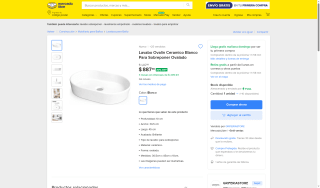 Lavabo Ovalado Cerámico Blanco Lisboa por $888 | Mercado Libre