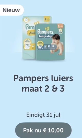 €10 cashback op pampers maat 2 en 3 via Tikkie