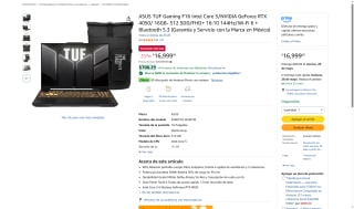 Laptop ASUS TUF Gaming F16 16GB RTX 4050 por $13,345 | Amazon (BBVA MSI)