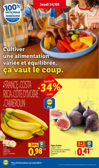 Bananes Cavendish (cat. 1, calibre P20) pour 0,98€ le kilo chez Lidl