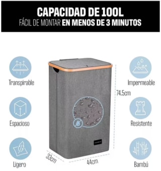 Venhoouse Cesta Ropa Sucia Plegable Borde Bambú 100L Gris $19.990 en Mundo Lider, Cl