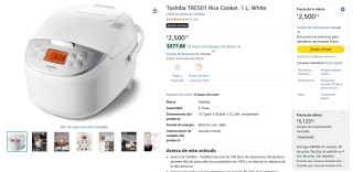 Olla de Arroz Toshiba 1L por $2,501 | Oferta Amazon